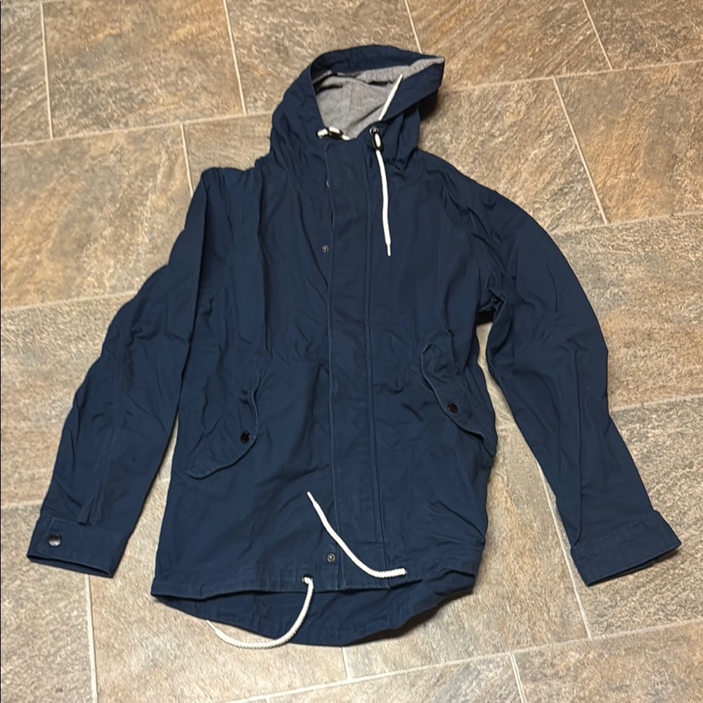 Divided Dark Blue Hooded Raincoat